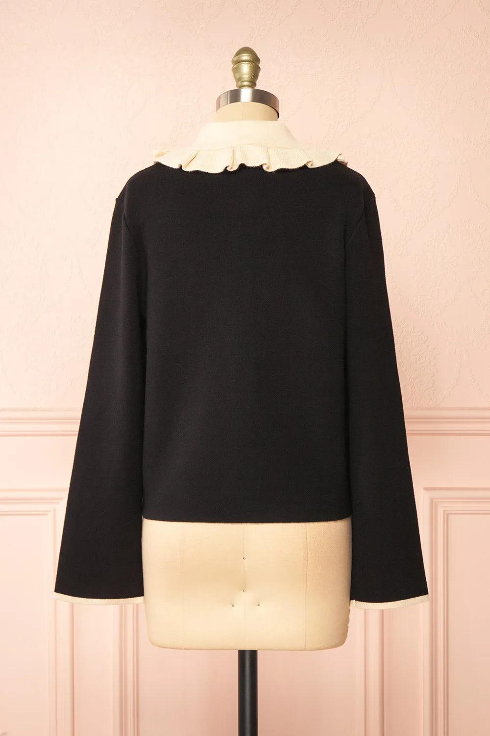 Odilia | Black Cardigan w/ Cream Peterpan Collar