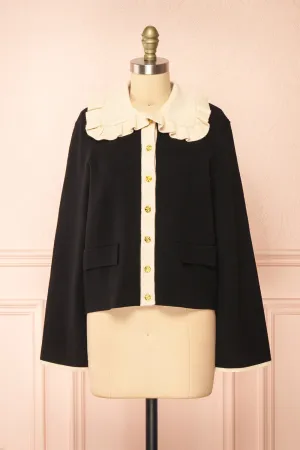 Odilia | Black Cardigan w/ Cream Peterpan Collar
