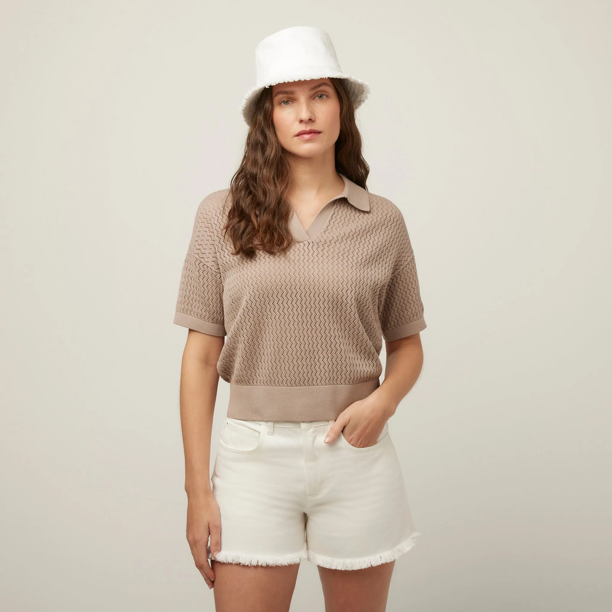 Open Knit Short Sleeve Polo