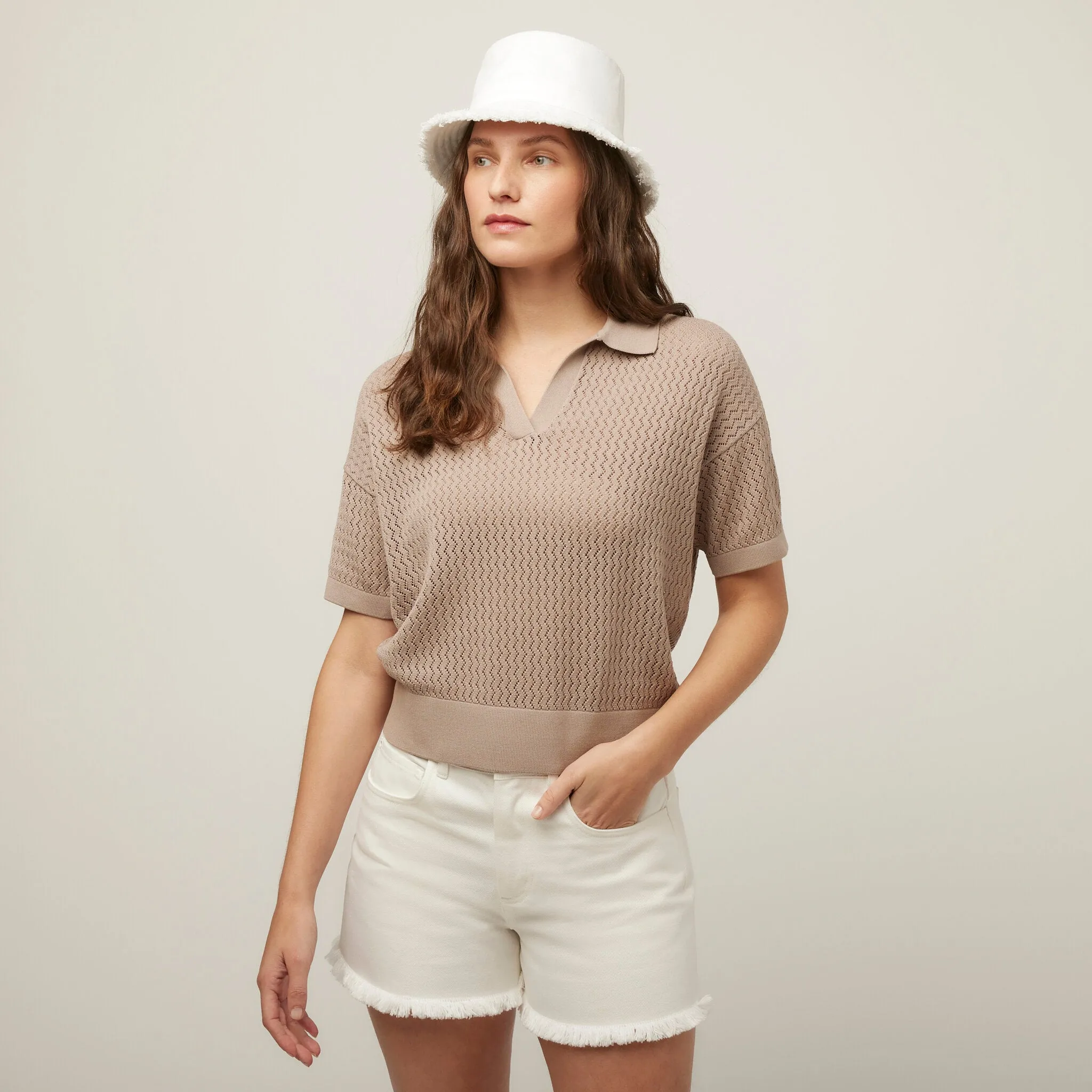 Open Knit Short Sleeve Polo