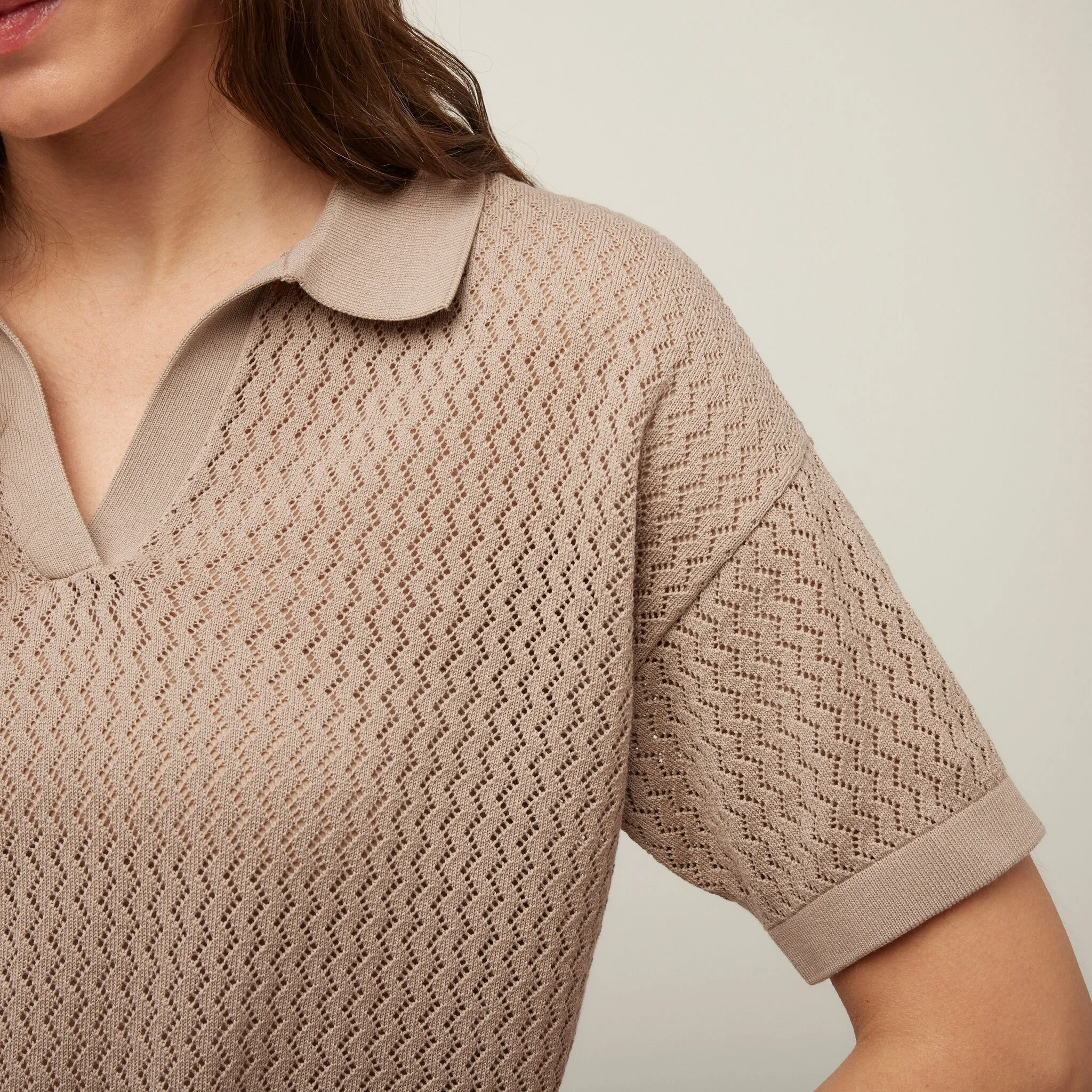 Open Knit Short Sleeve Polo