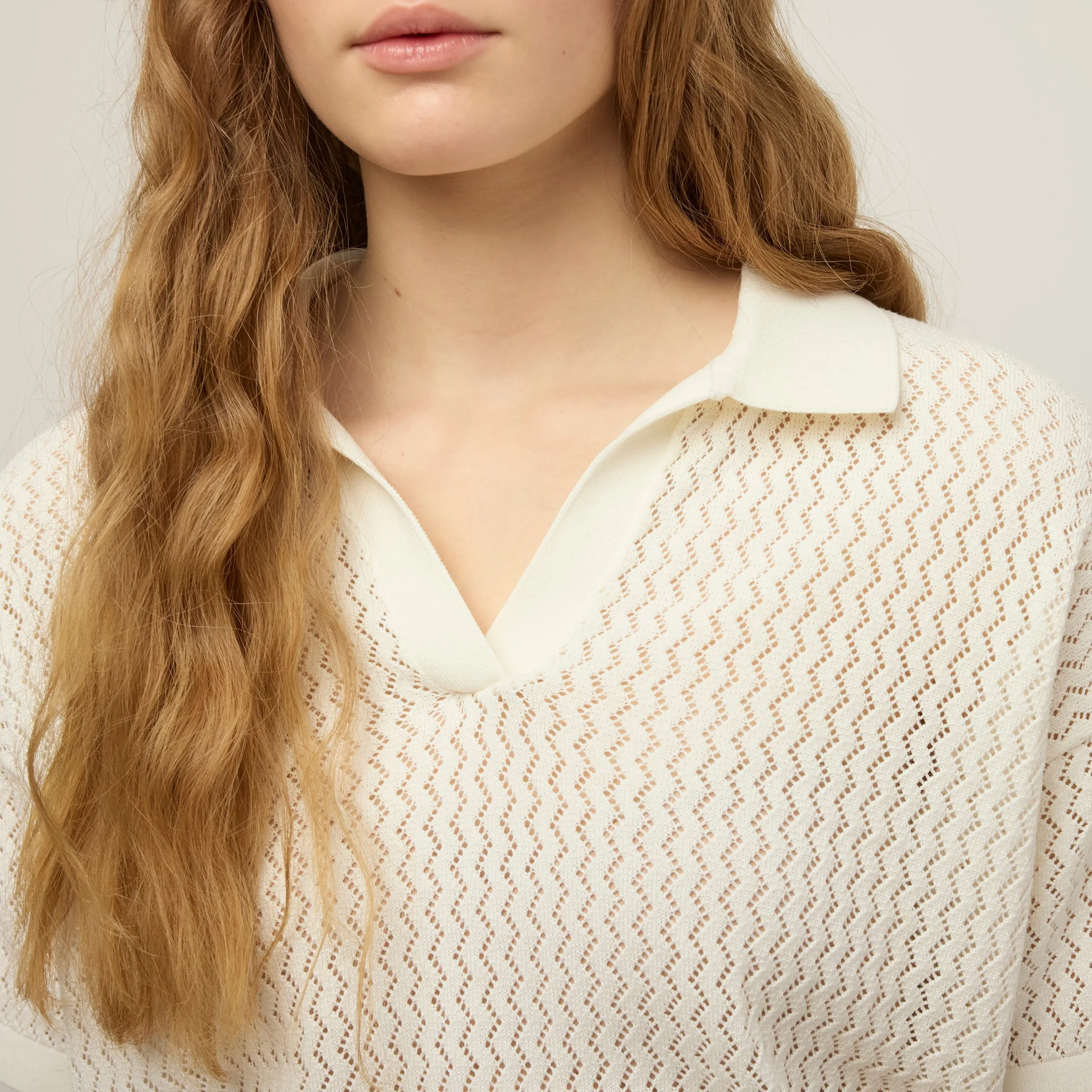 Open Knit Short Sleeve Polo