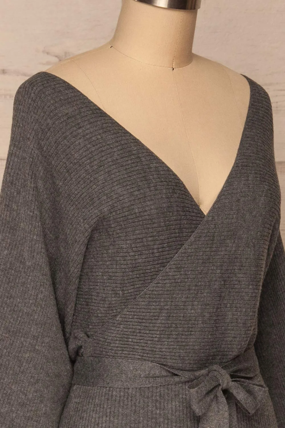 Oria Grey | Faux-Wrap Knit Dress