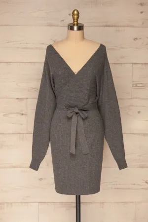 Oria Grey | Faux-Wrap Knit Dress