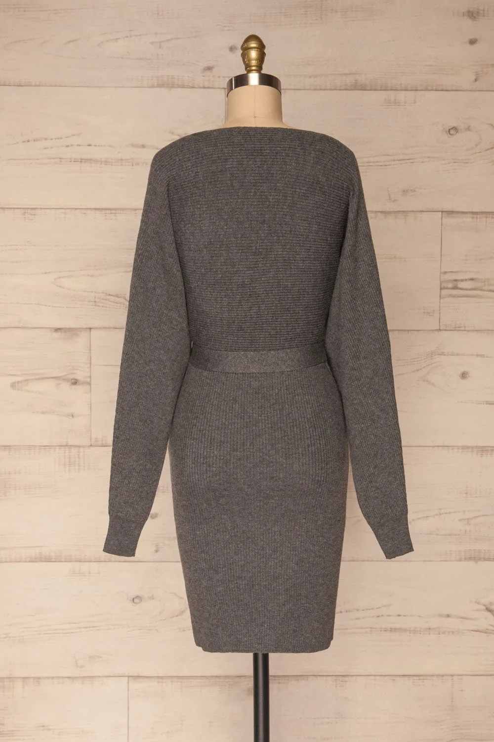 Oria Grey | Faux-Wrap Knit Dress