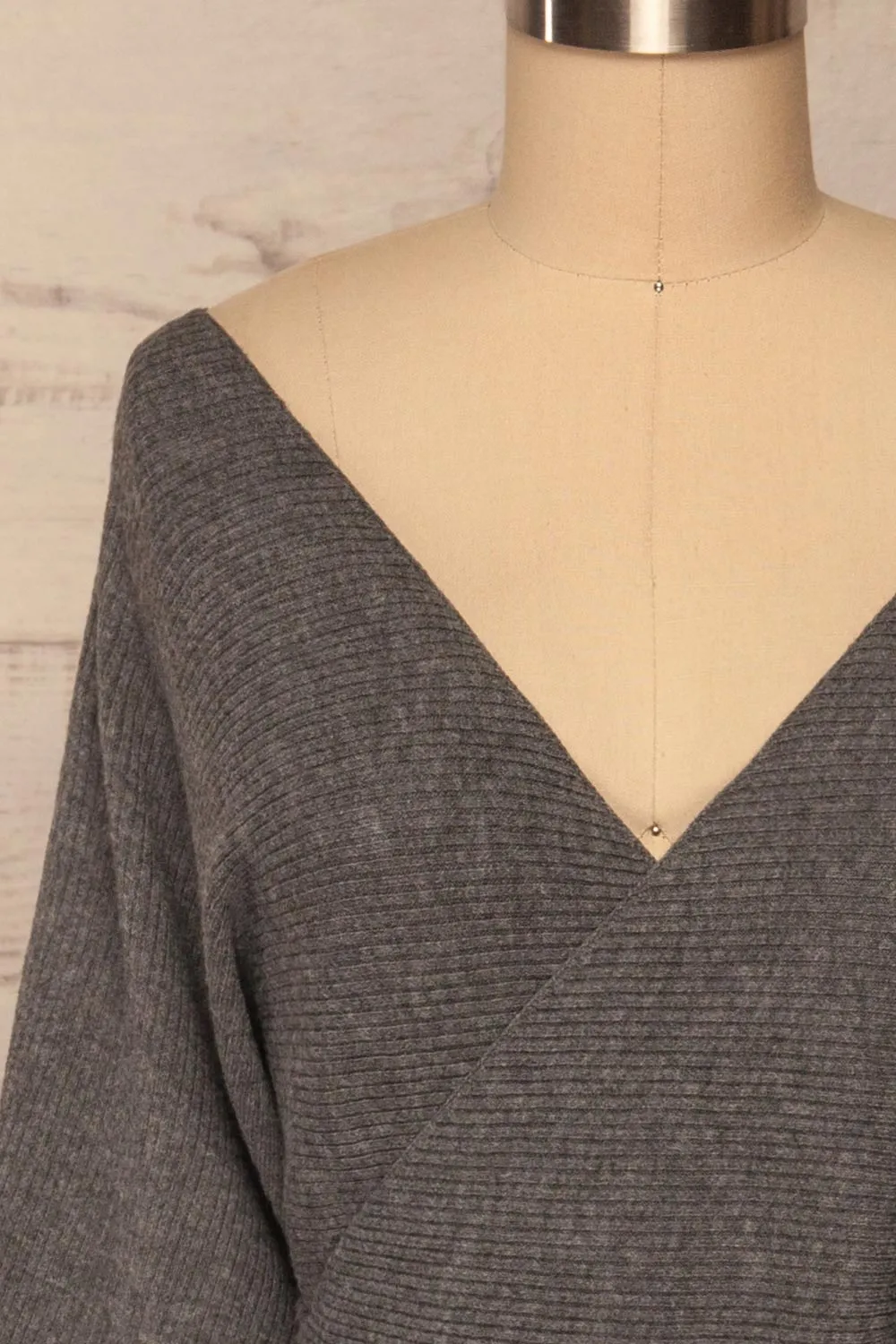 Oria Grey | Faux-Wrap Knit Dress