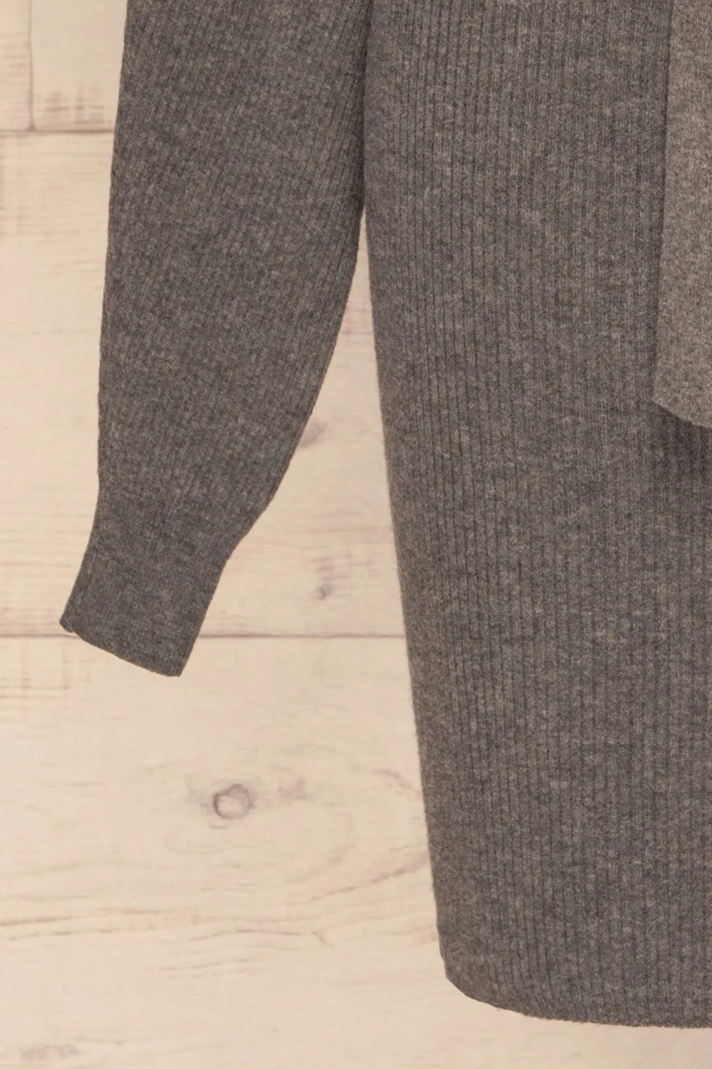 Oria Grey | Faux-Wrap Knit Dress