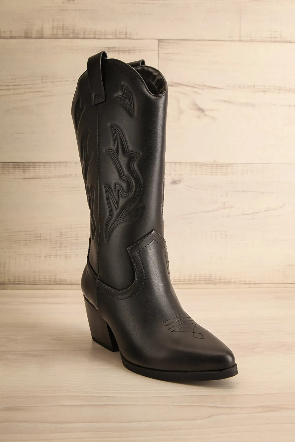 Orville | Black Faux Leather Cowboy Boots