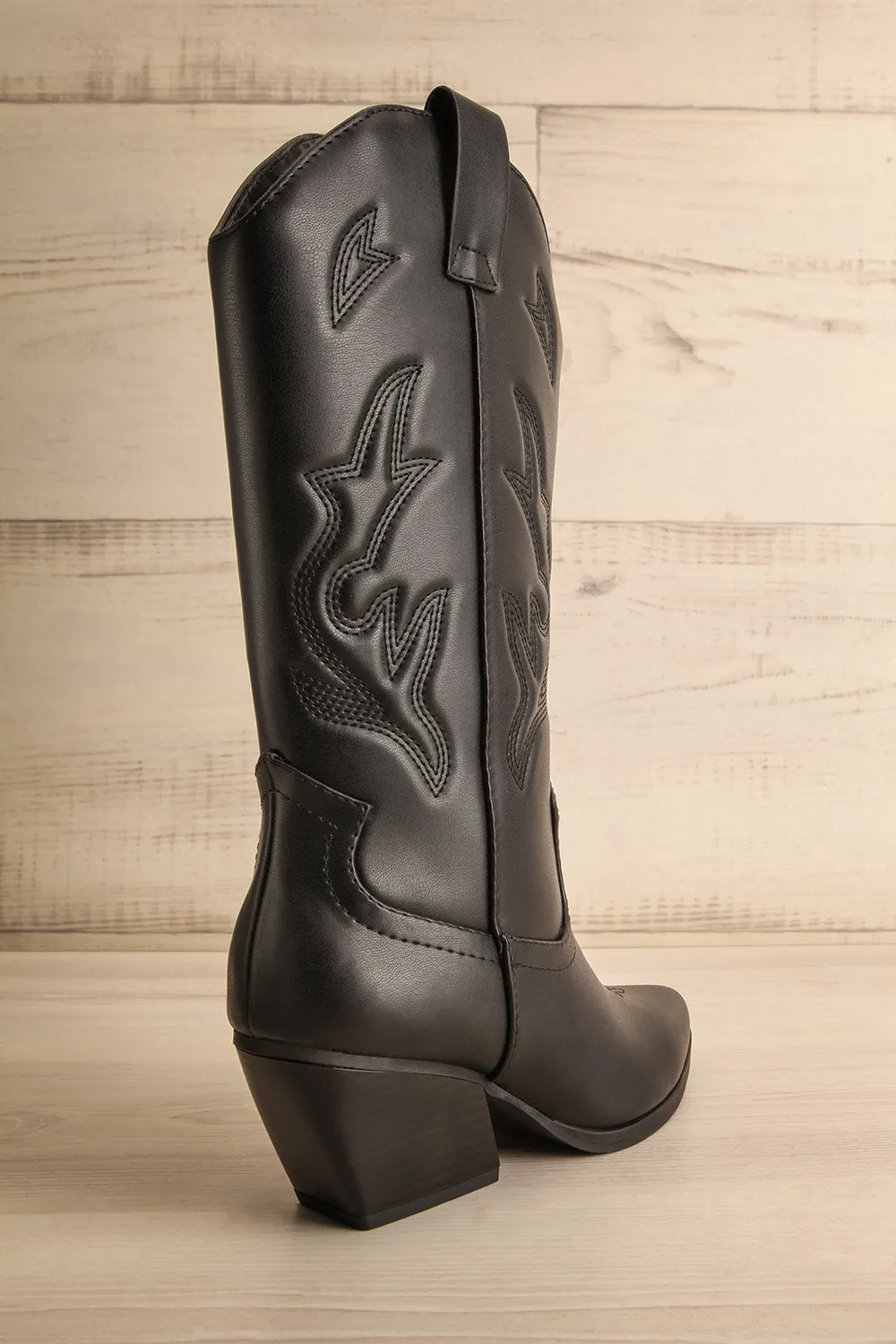 Orville | Black Faux Leather Cowboy Boots