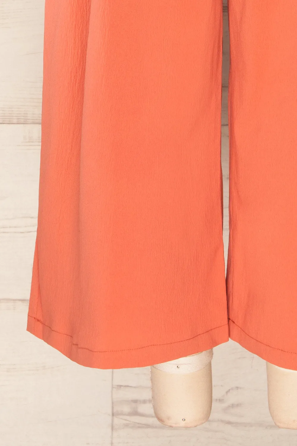 Osaka Coral | V-neck Palazzo Jumpsuit w/ Open-back