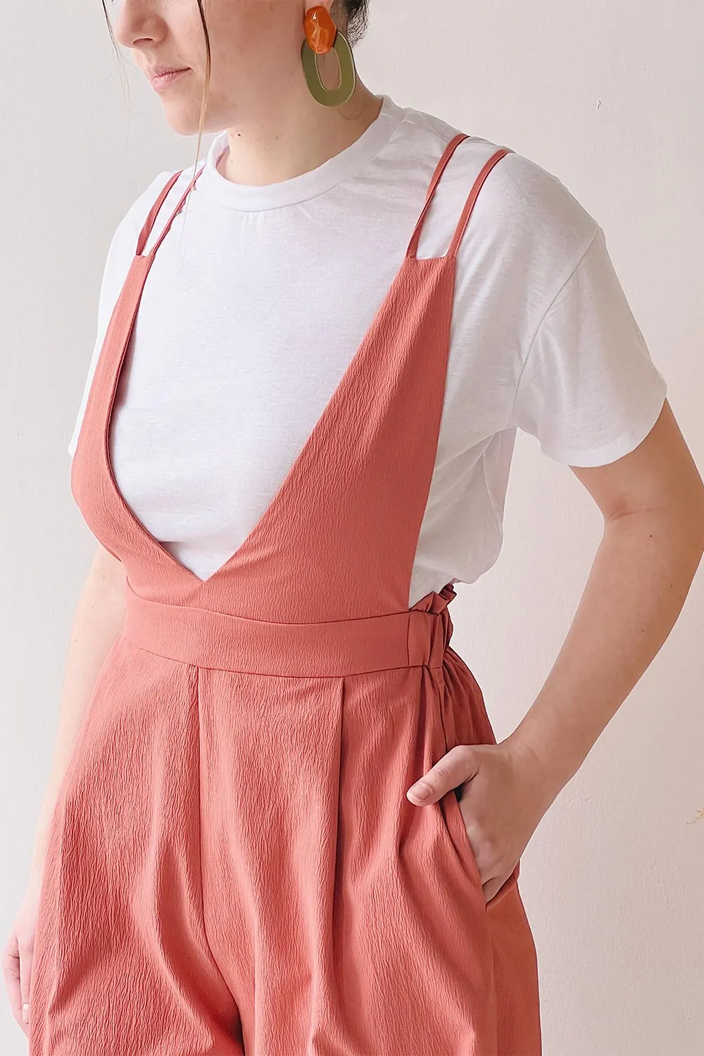 Osaka Coral | V-neck Palazzo Jumpsuit w/ Open-back