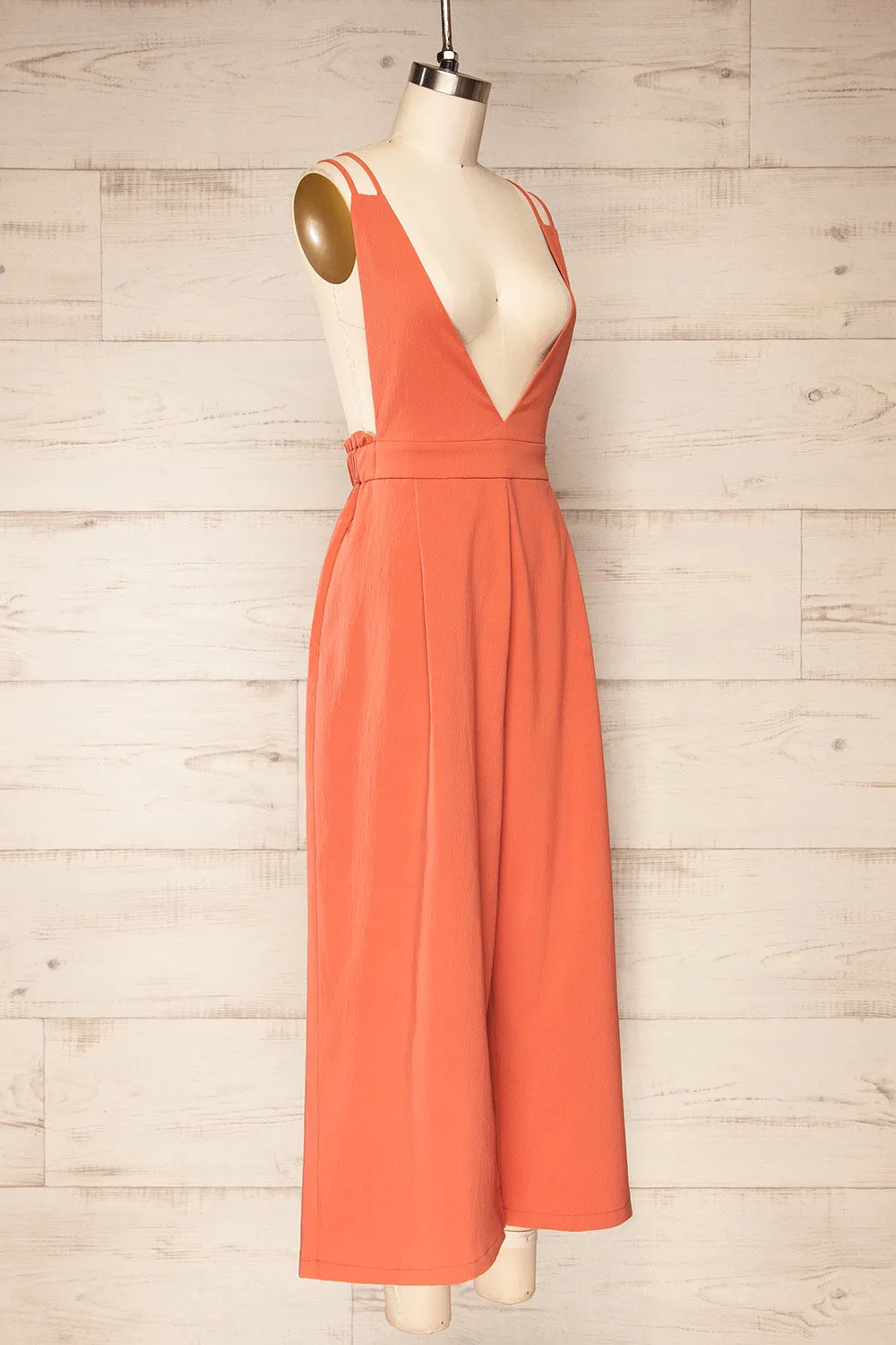 Osaka Coral | V-neck Palazzo Jumpsuit w/ Open-back