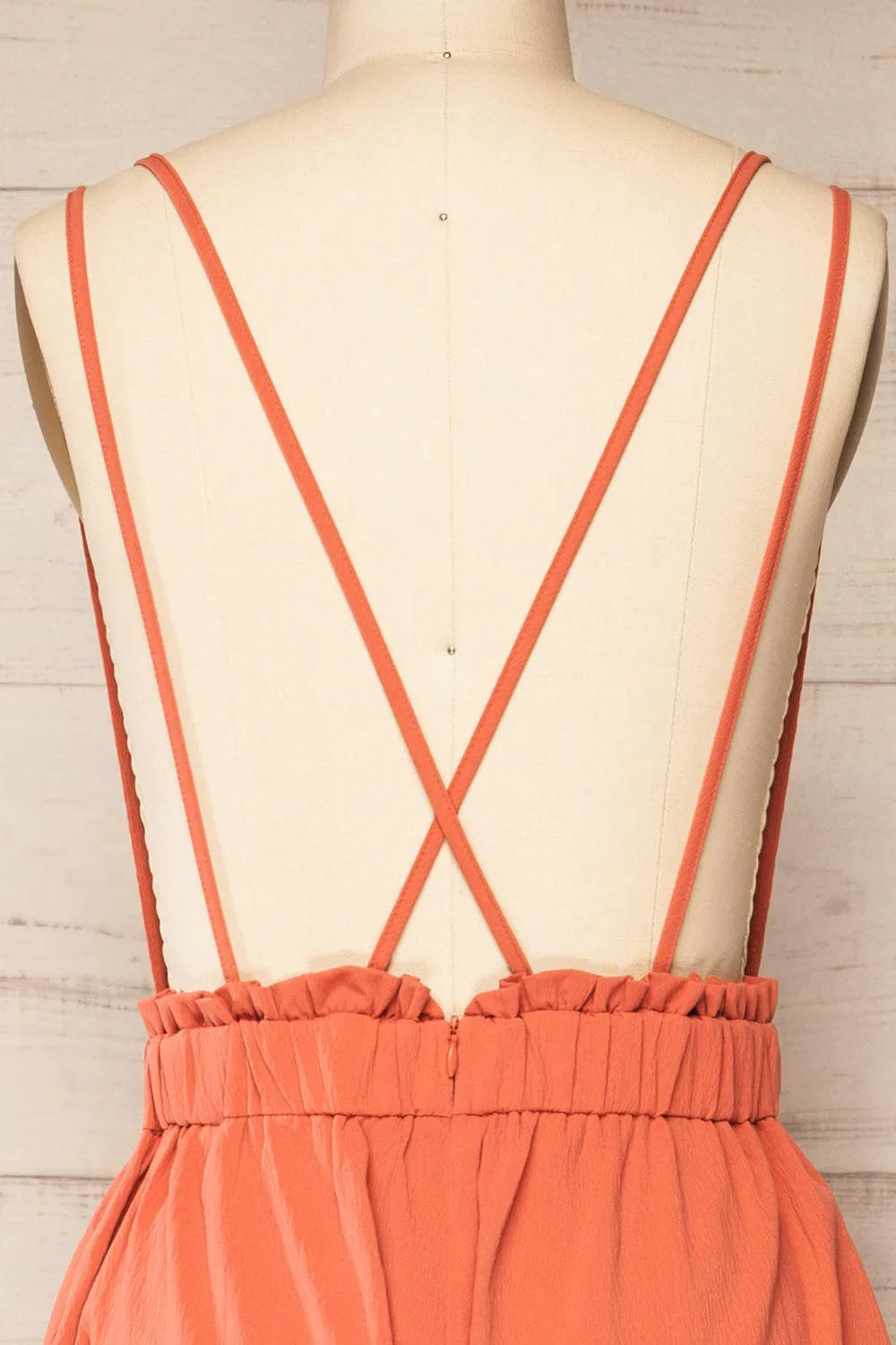 Osaka Coral | V-neck Palazzo Jumpsuit w/ Open-back