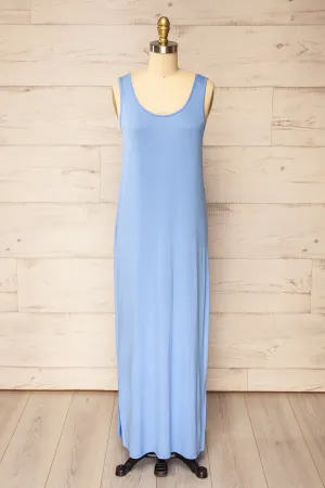 Oswin Blue | Straight Cut Jersey Maxi Dress
