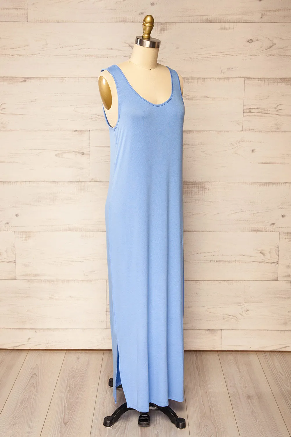 Oswin Blue | Straight Cut Jersey Maxi Dress