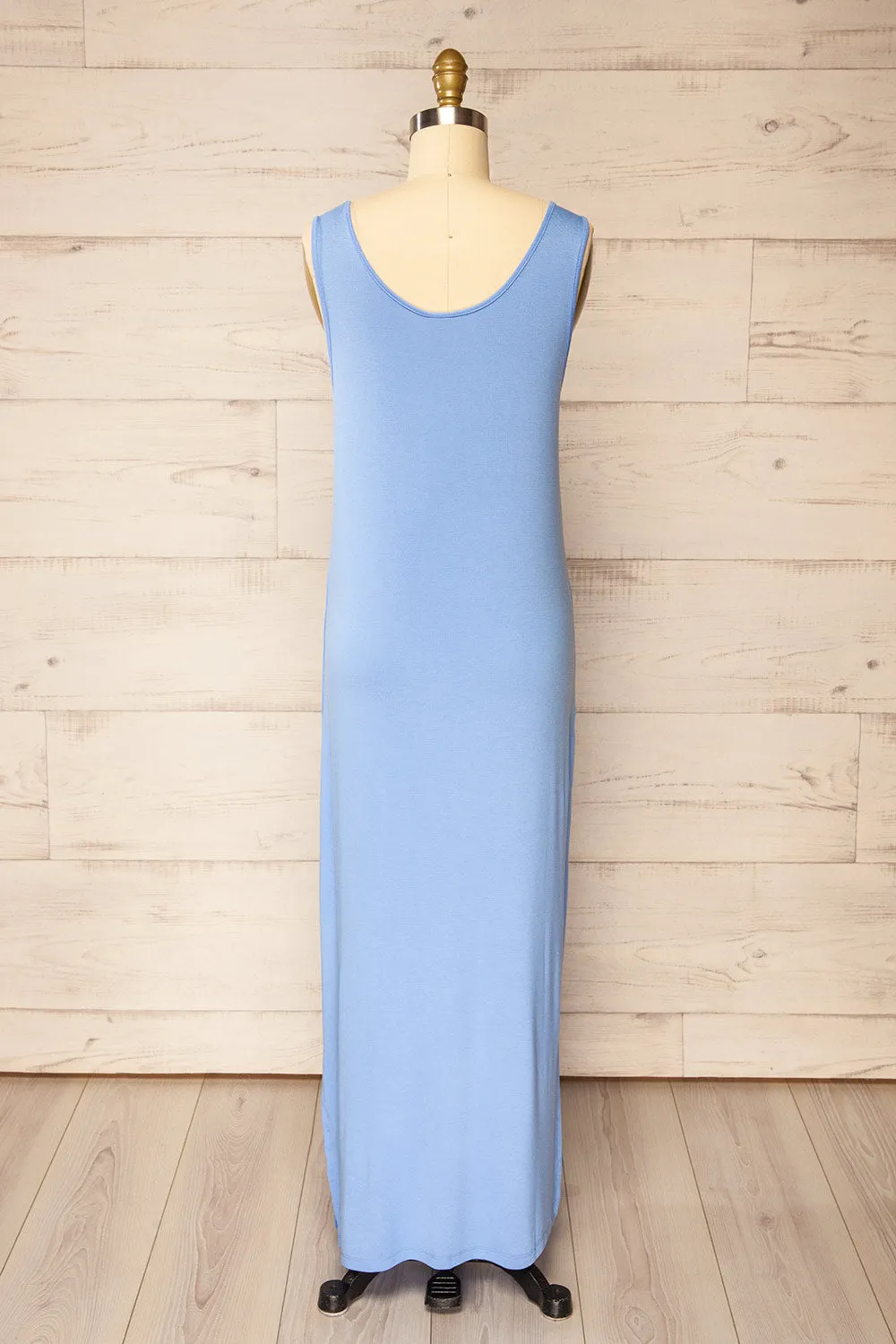 Oswin Blue | Straight Cut Jersey Maxi Dress