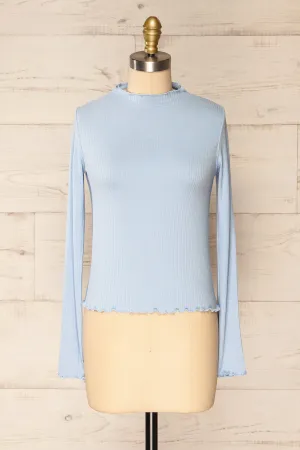 Palencia Blue | Ribbed Long Sleeve Top w/ Frills
