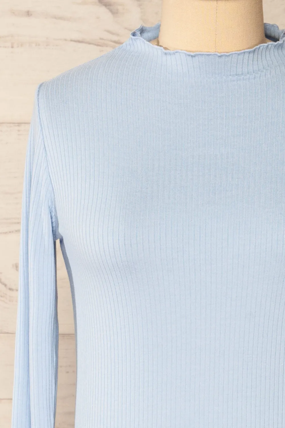 Palencia Blue | Ribbed Long Sleeve Top w/ Frills