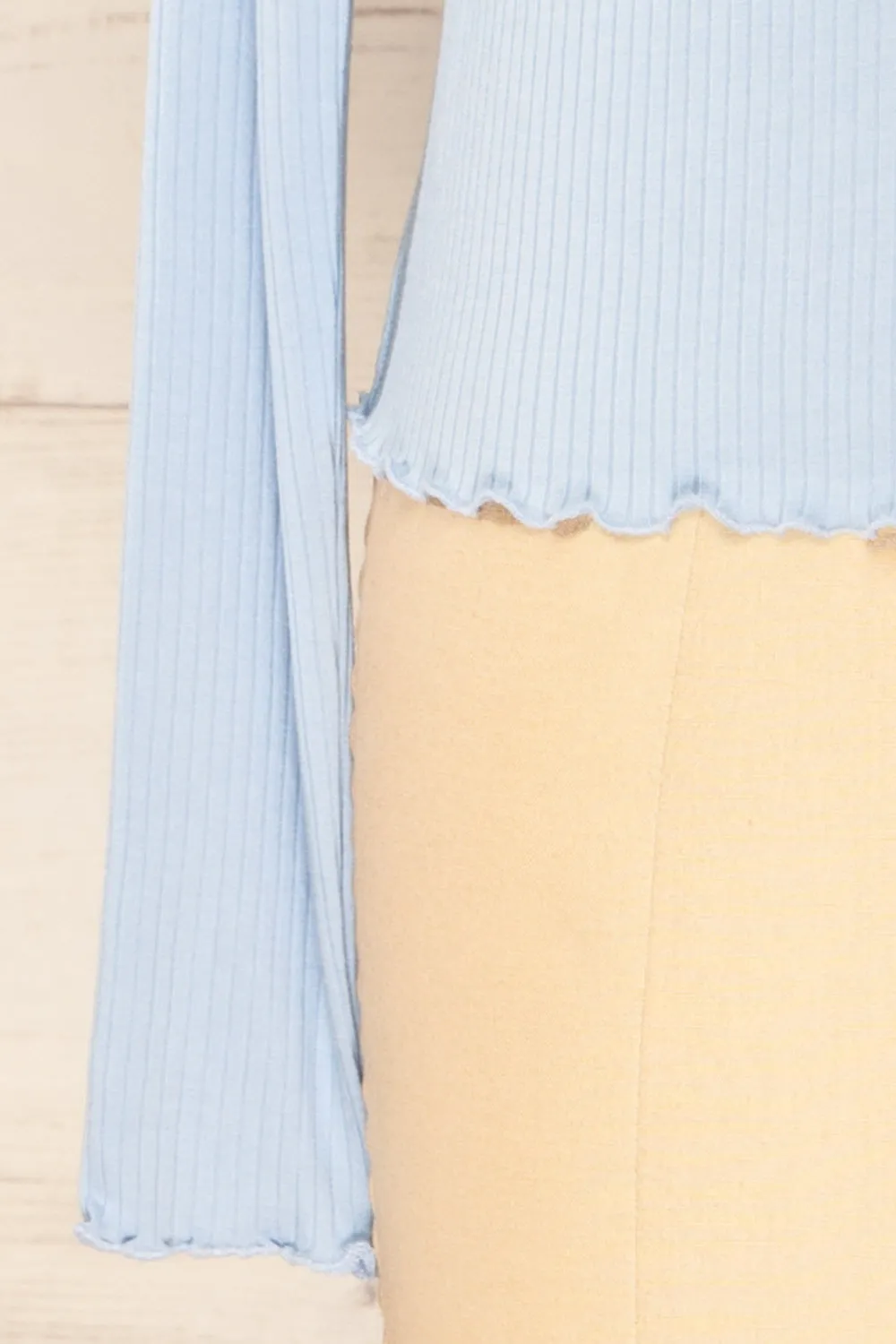 Palencia Blue | Ribbed Long Sleeve Top w/ Frills