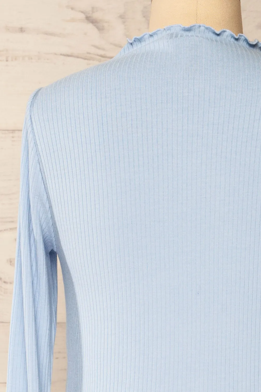 Palencia Blue | Ribbed Long Sleeve Top w/ Frills