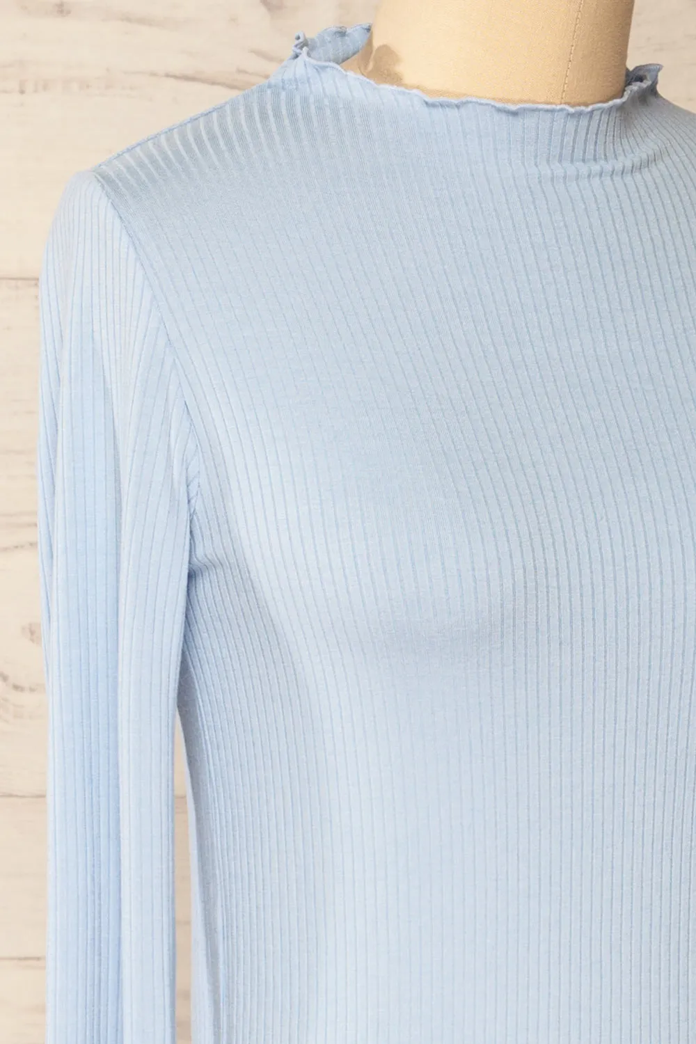 Palencia Blue | Ribbed Long Sleeve Top w/ Frills