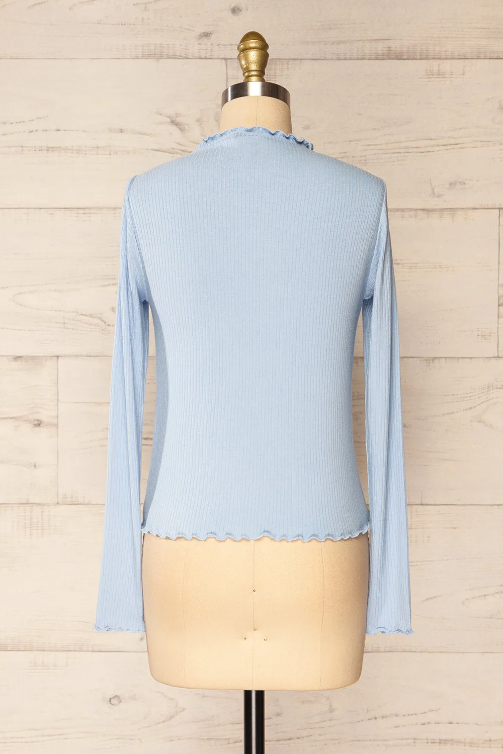 Palencia Blue | Ribbed Long Sleeve Top w/ Frills