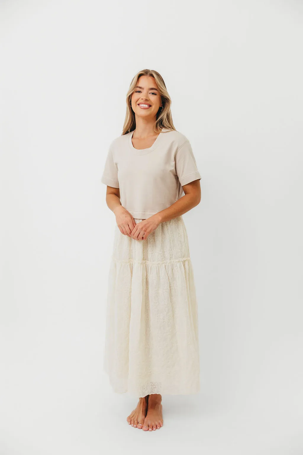 Peggy Layered Lace Dress with Tee Overlay in Oatmeal