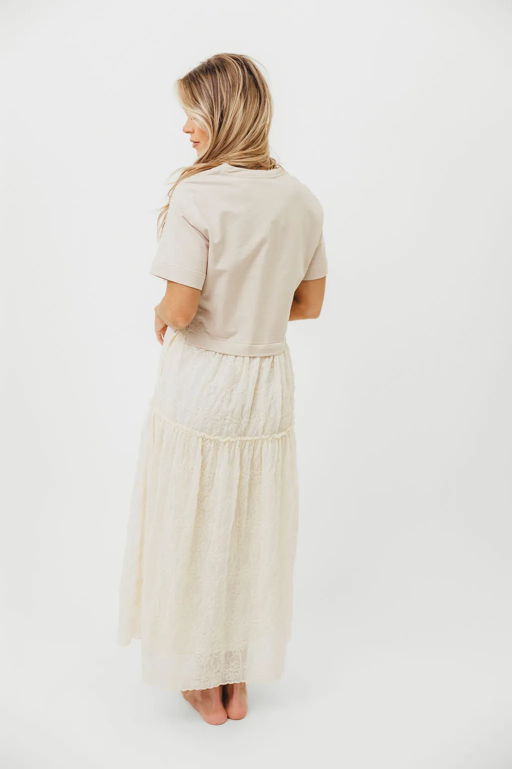 Peggy Layered Lace Dress with Tee Overlay in Oatmeal