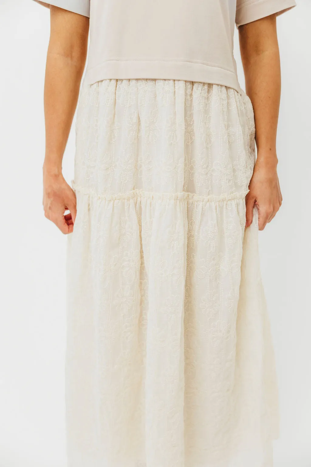 Peggy Layered Lace Dress with Tee Overlay in Oatmeal