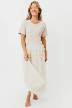 Peggy Layered Lace Dress with Tee Overlay in Oatmeal