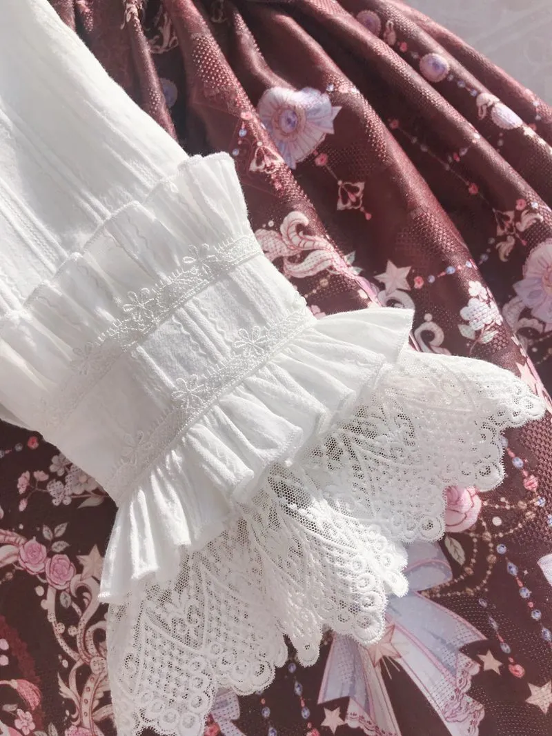 Peter Pan Collar Ruffle & Lace Long Sleeve Blouse