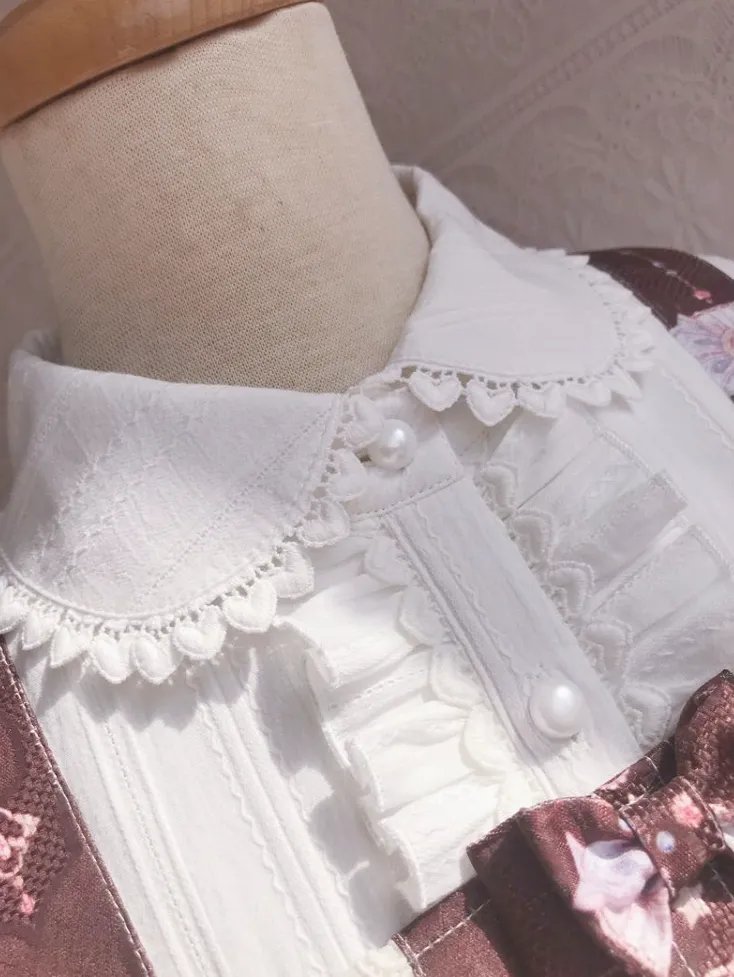 Peter Pan Collar Ruffle & Lace Long Sleeve Blouse
