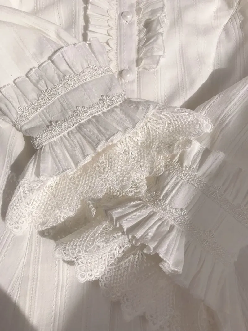 Peter Pan Collar Ruffle & Lace Long Sleeve Blouse