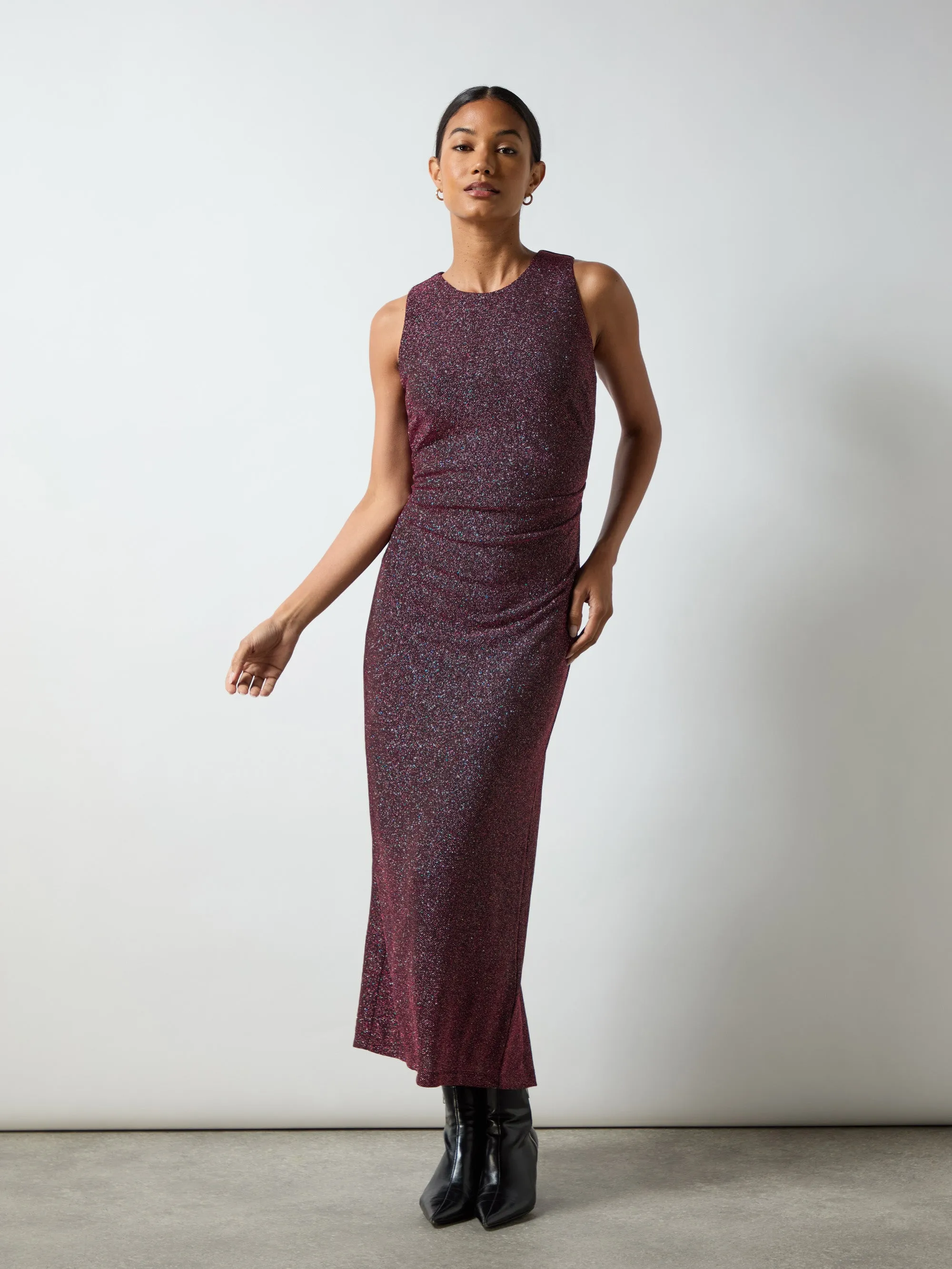 Petite Gabriela Burgundy Super Sparkle Column Midi Dress