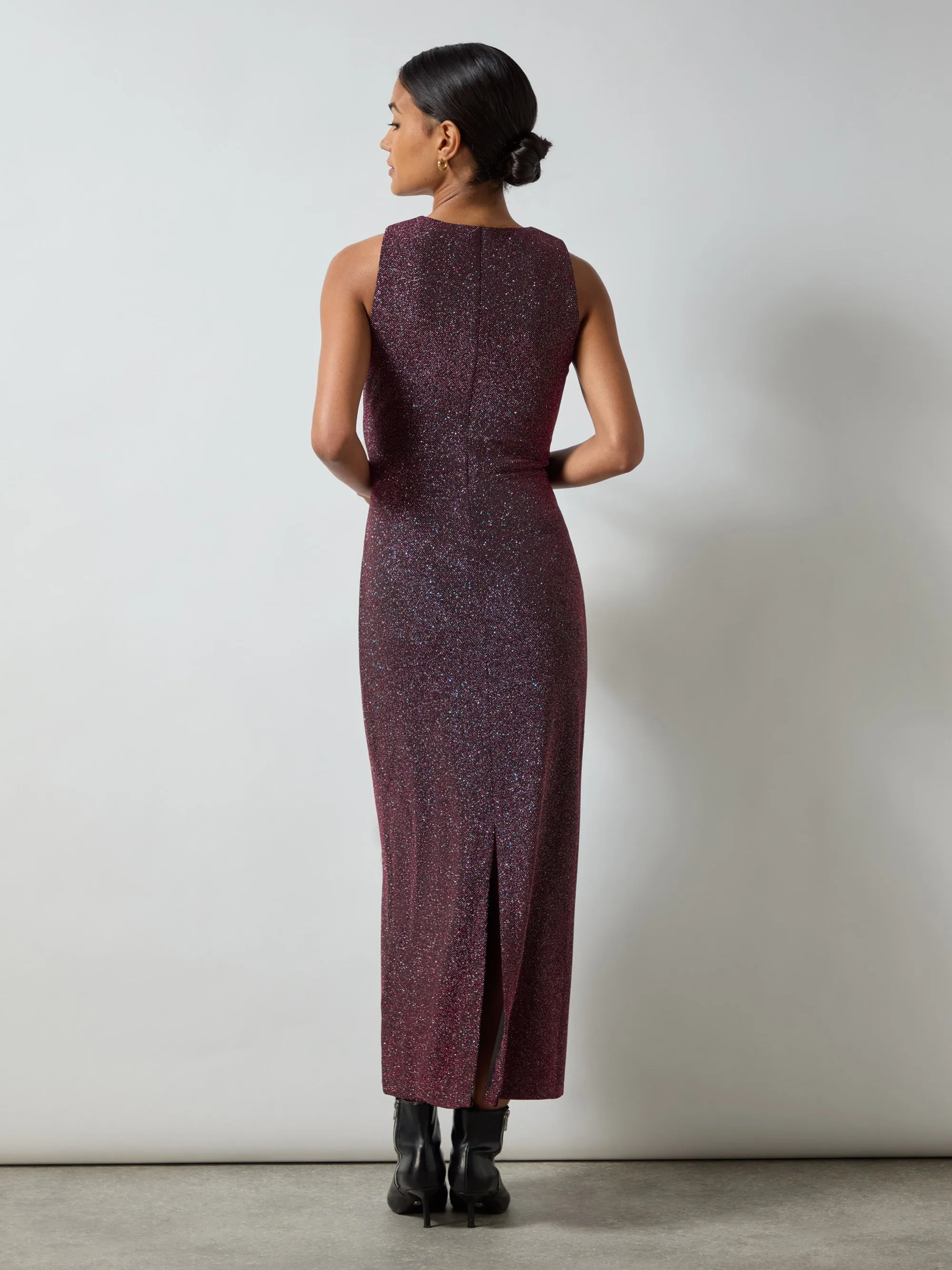 Petite Gabriela Burgundy Super Sparkle Column Midi Dress