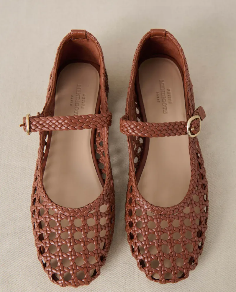 Petite Mendigote Claudette Camel Woven Ballet Pumps