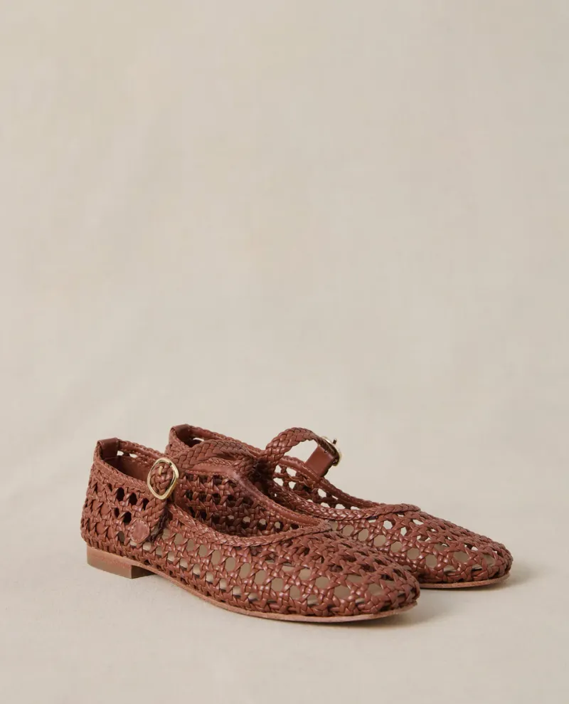 Petite Mendigote Claudette Camel Woven Ballet Pumps