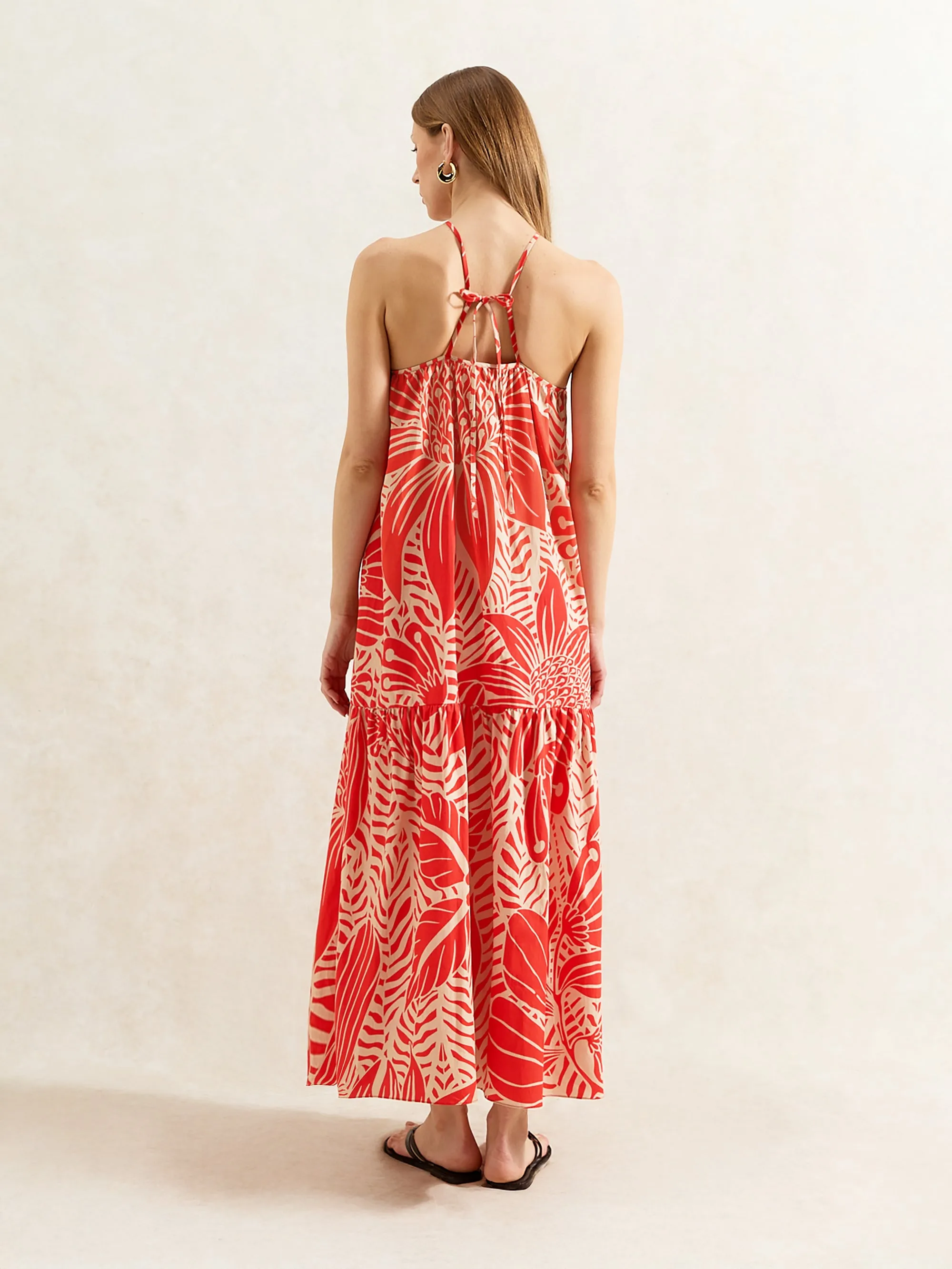 Petite Red Floral Halter Neck Dress