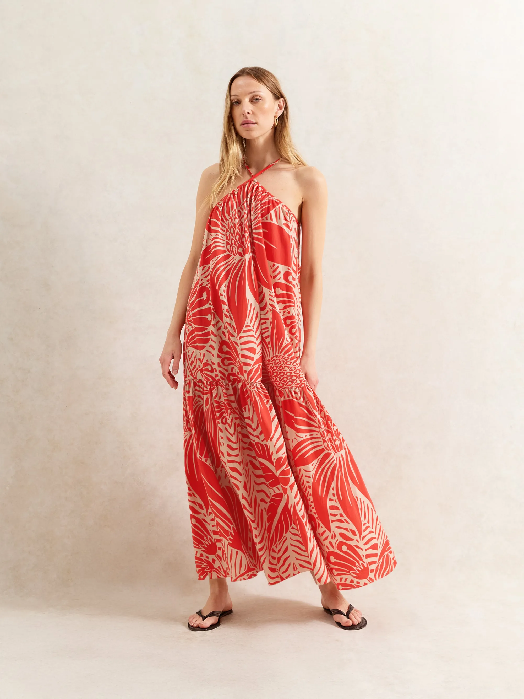 Petite Red Floral Halter Neck Dress