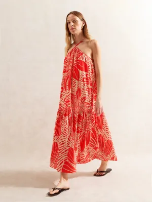 Petite Red Floral Halter Neck Dress