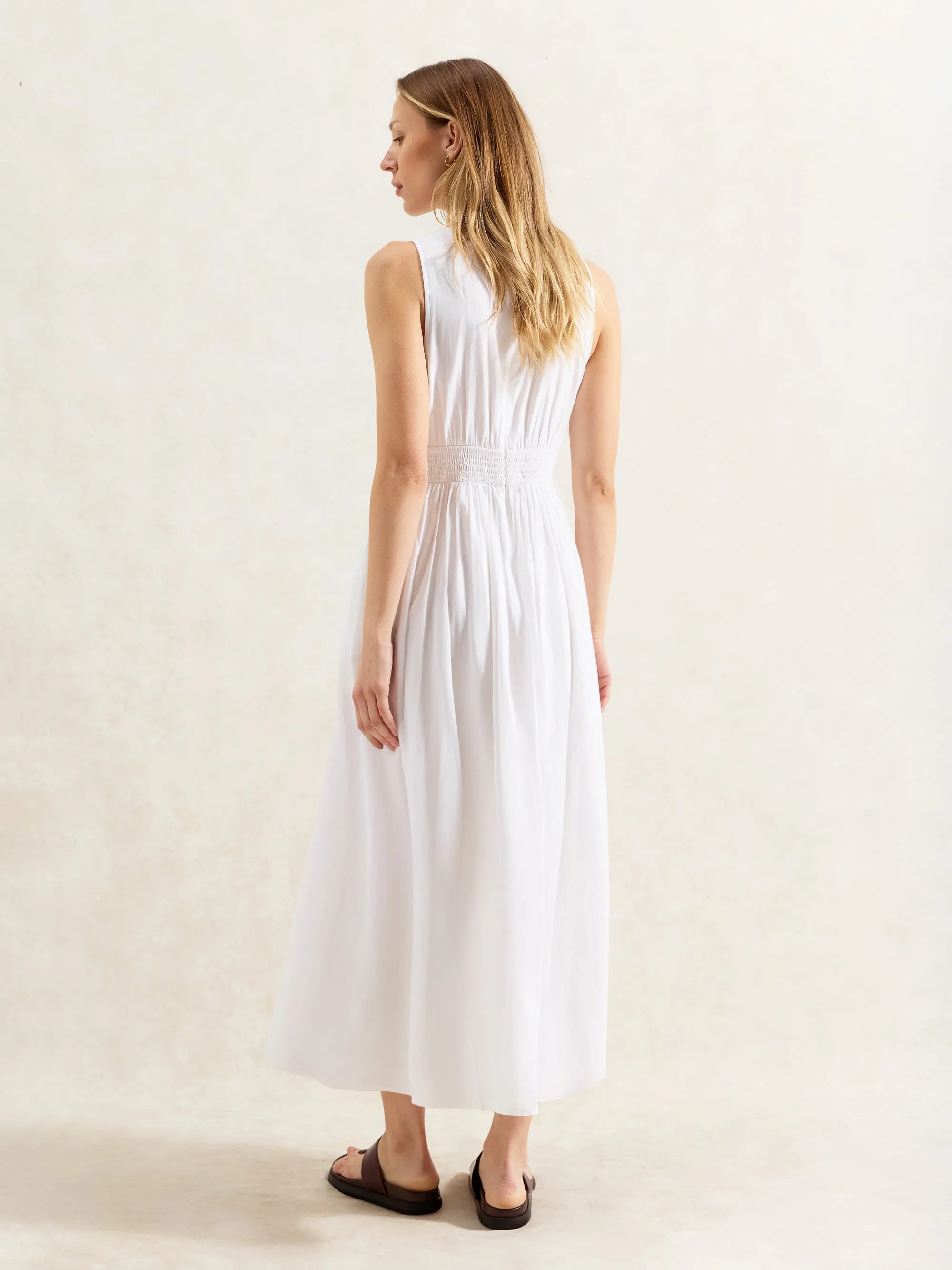 Petite White Cotton Keyhole Front Midi Dress