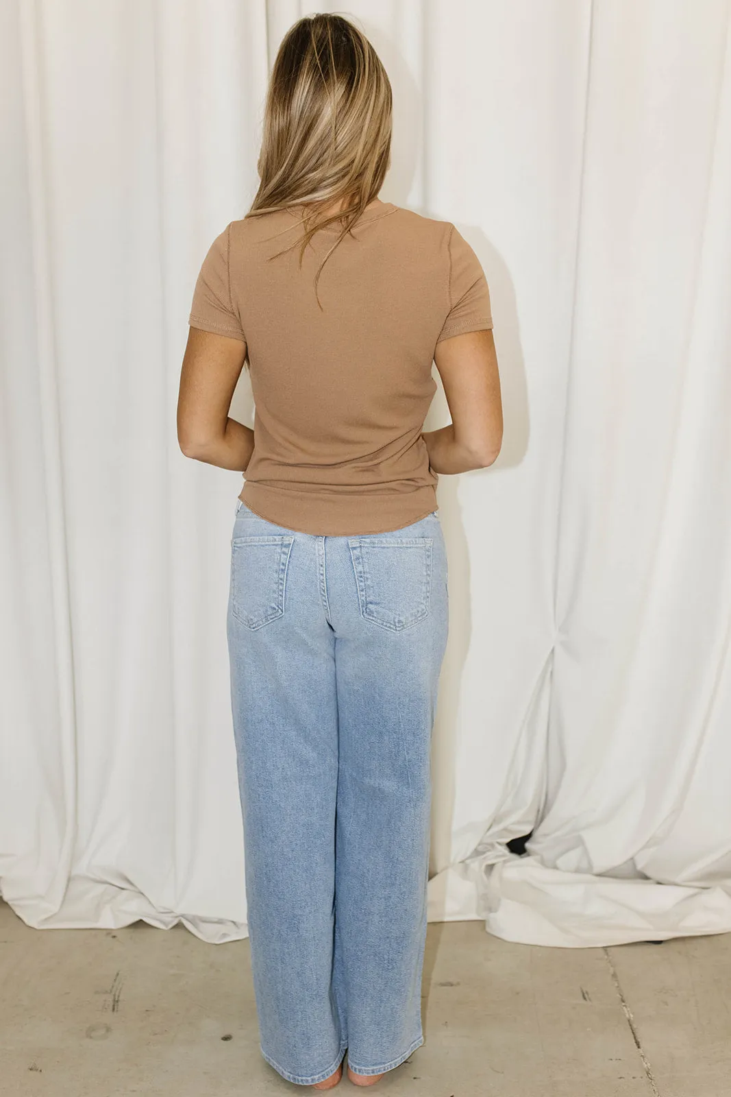 Phoenix Ribbed Knit Tee in Camel