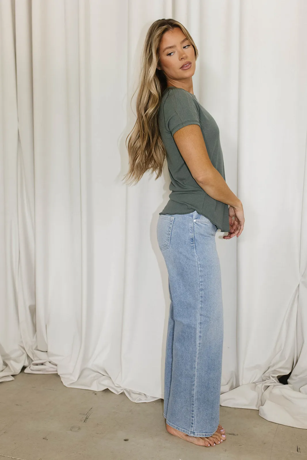 Phoenix Ribbed Knit Tee in Teal Green