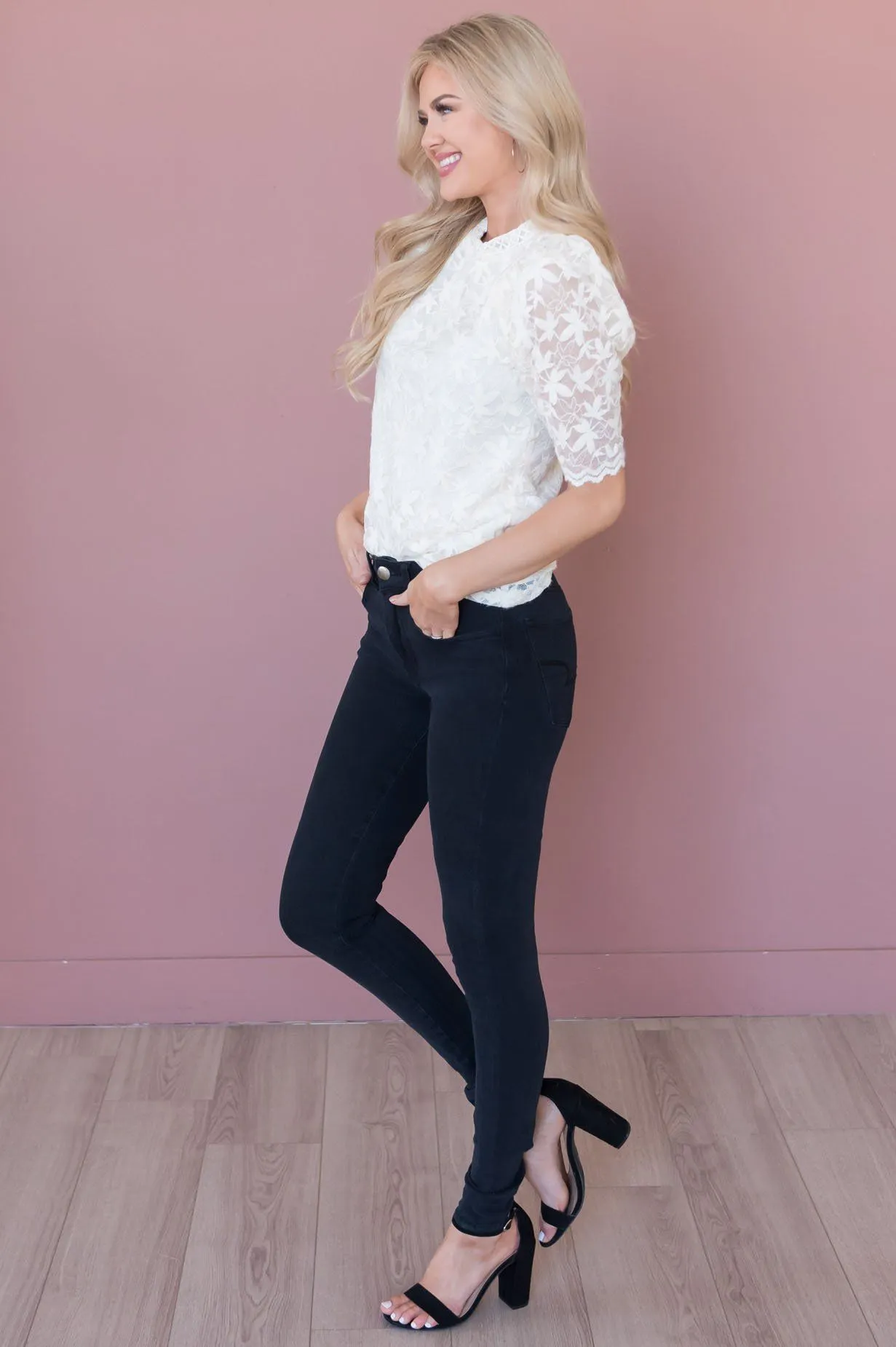 Picture Perfect Modest Lace Bodice Blouse