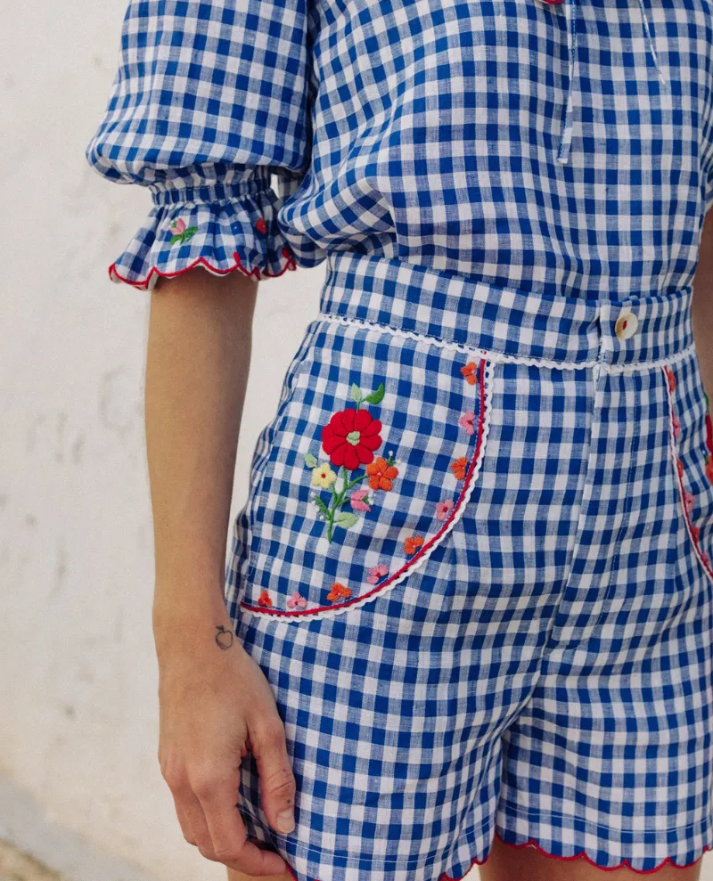 Pink City Prints Ava Picnic Gingham Linen Shorts