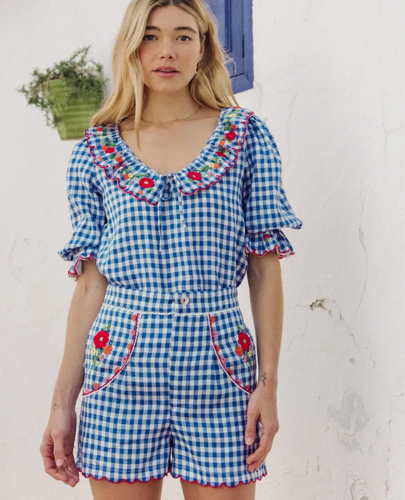 Pink City Prints Ava Picnic Gingham Linen Shorts