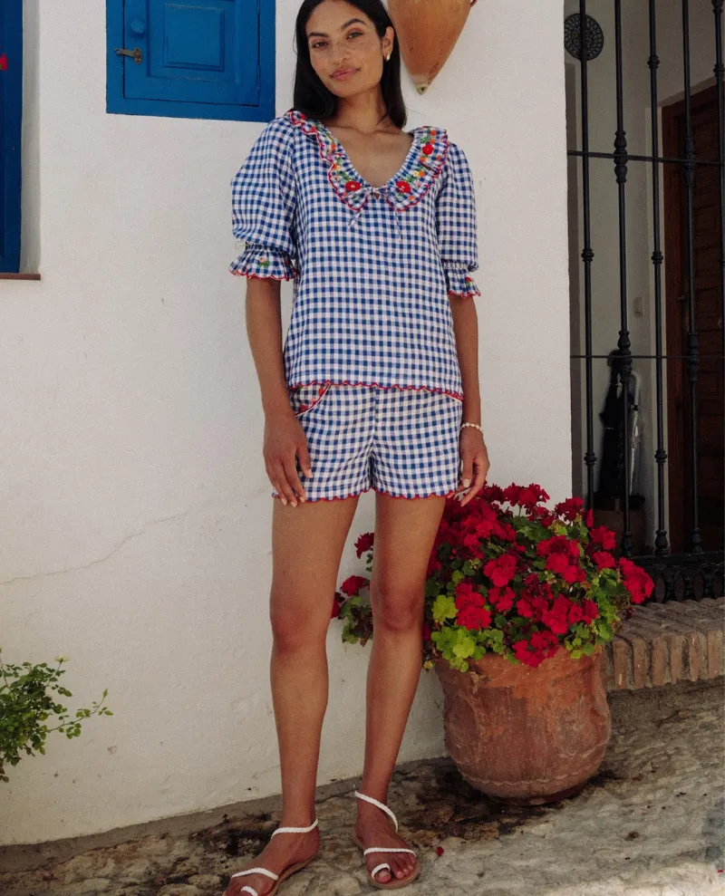 Pink City Prints Ava Picnic Gingham Linen Shorts