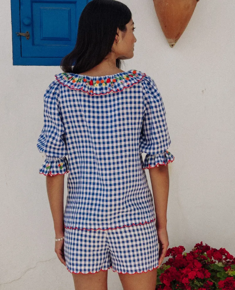 Pink City Prints Ava Picnic Gingham Linen Top