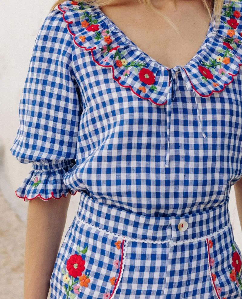 Pink City Prints Ava Picnic Gingham Linen Top