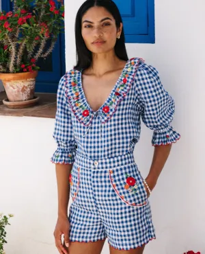 Pink City Prints Ava Picnic Gingham Linen Top